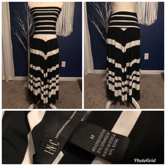 Black and White Strapless INC Midi Dress - Picture 1 of 1